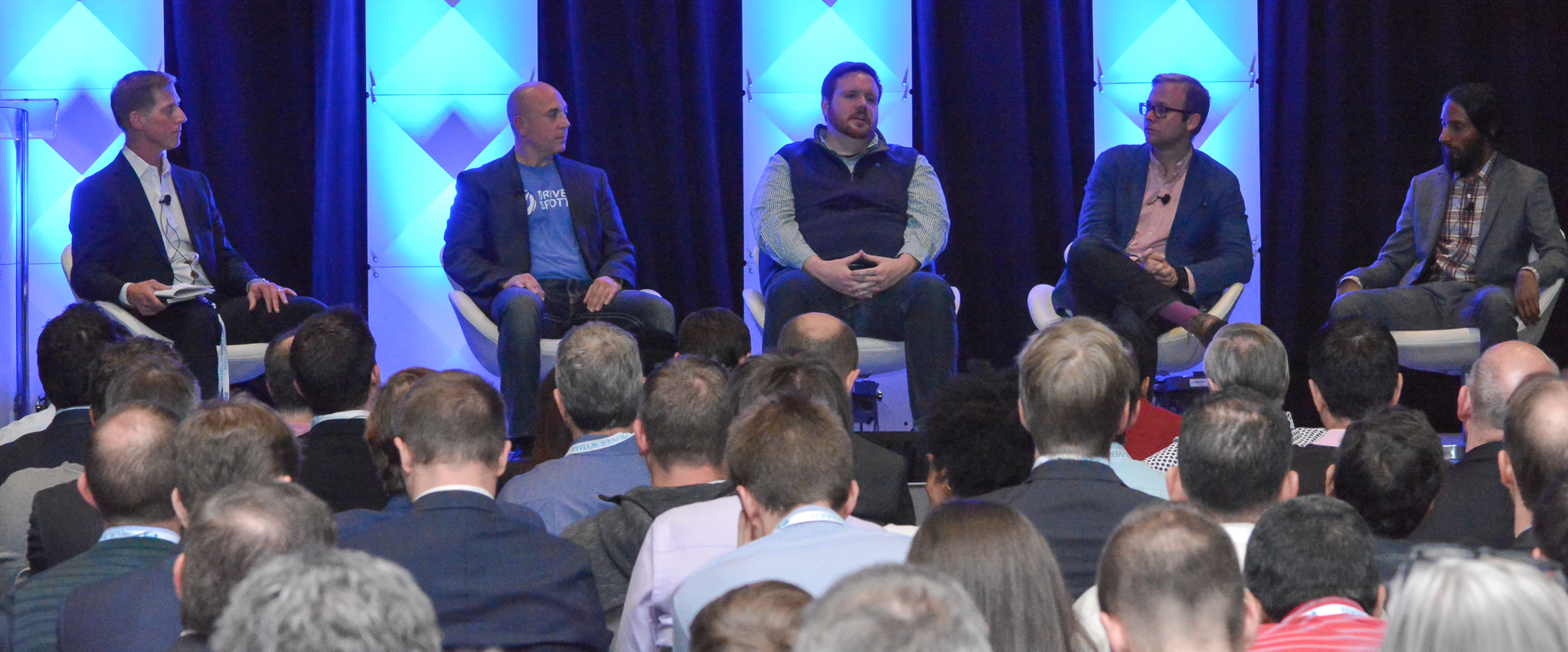 InsurTech Connect Conference Panelists left to right Chris Bishko (OTV), Chris Augeri (Drive Spotter), Adam Cassady (Tyche), Chris Cheatham (Risk Genius), and Adithya Raghunathan (Captricity).